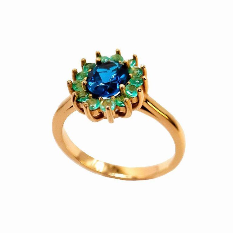 London Blue Topaz and Emerald Flower Ring